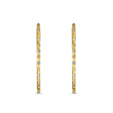 Solid 14K Tri Color Gold 3mm Thickness Hinged Diamond Cut Hoop Earrings - 6 Different Size Available, Best Anniversary Birthday Gift for Her